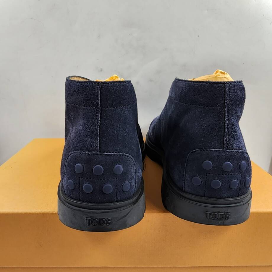 Tod's Lace Up Desert Boots Men's 8/9.5US Blue Suede Embossed Monogram Round Toe
