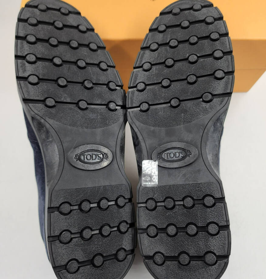 Tod's Lace Up Desert Boots Men's 8/9.5US Blue Suede Embossed Monogram Round Toe