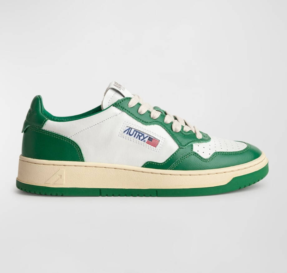 Autry Medalist Leather Low Top Sneakers Men's 13US White/Green Lace Up Closure