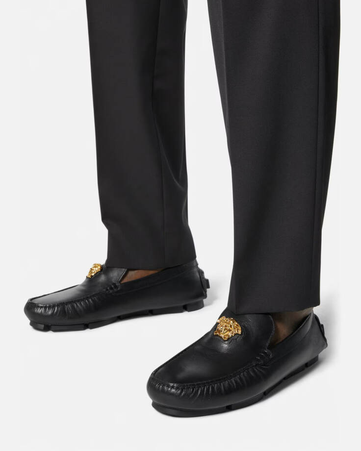 Versace La Medusa Driver Loafers Men's 45/12US Black/Gold Medusa Plaque Slip On