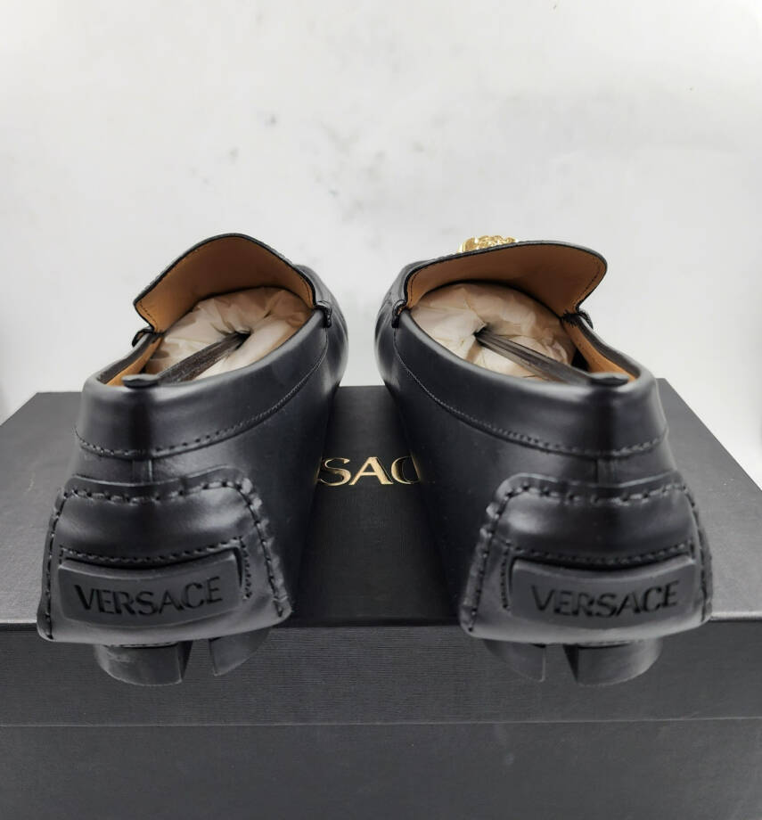 Versace La Medusa Driver Loafers Men's 45/12US Black/Gold Medusa Plaque Slip On