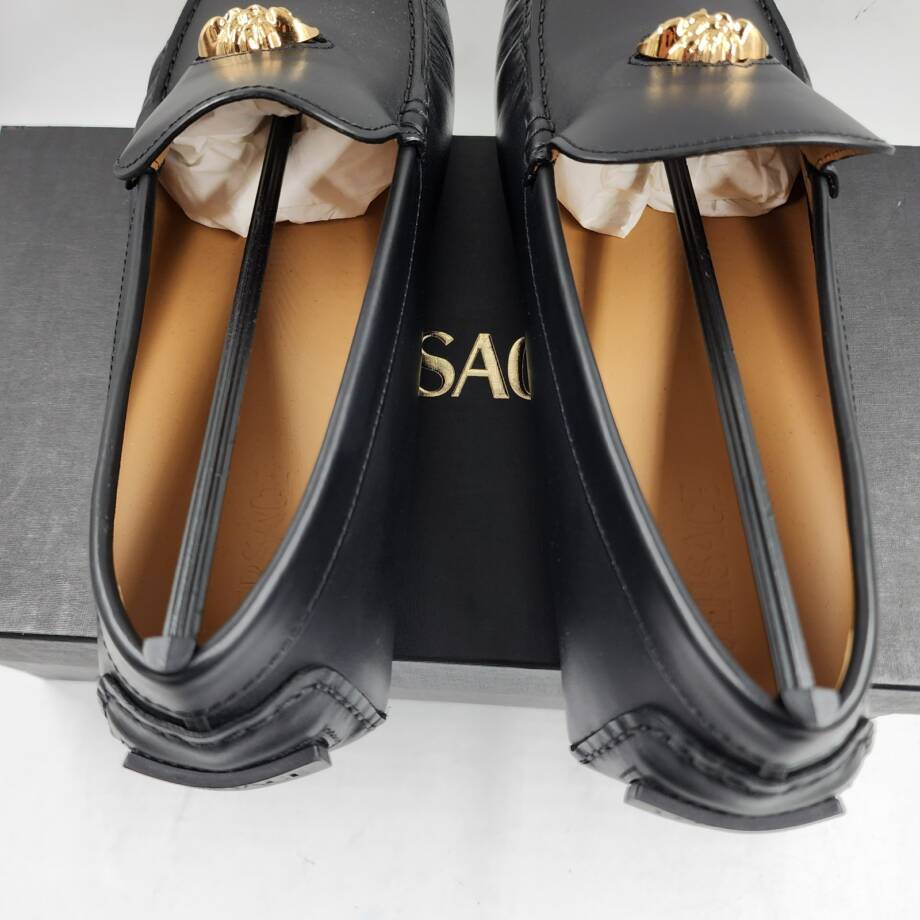Versace La Medusa Driver Loafers Men's 45/12US Black/Gold Medusa Plaque Slip On