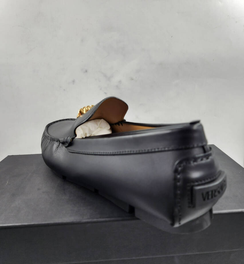 Versace La Medusa Driver Loafers Men's 45/12US Black/Gold Medusa Plaque Slip On