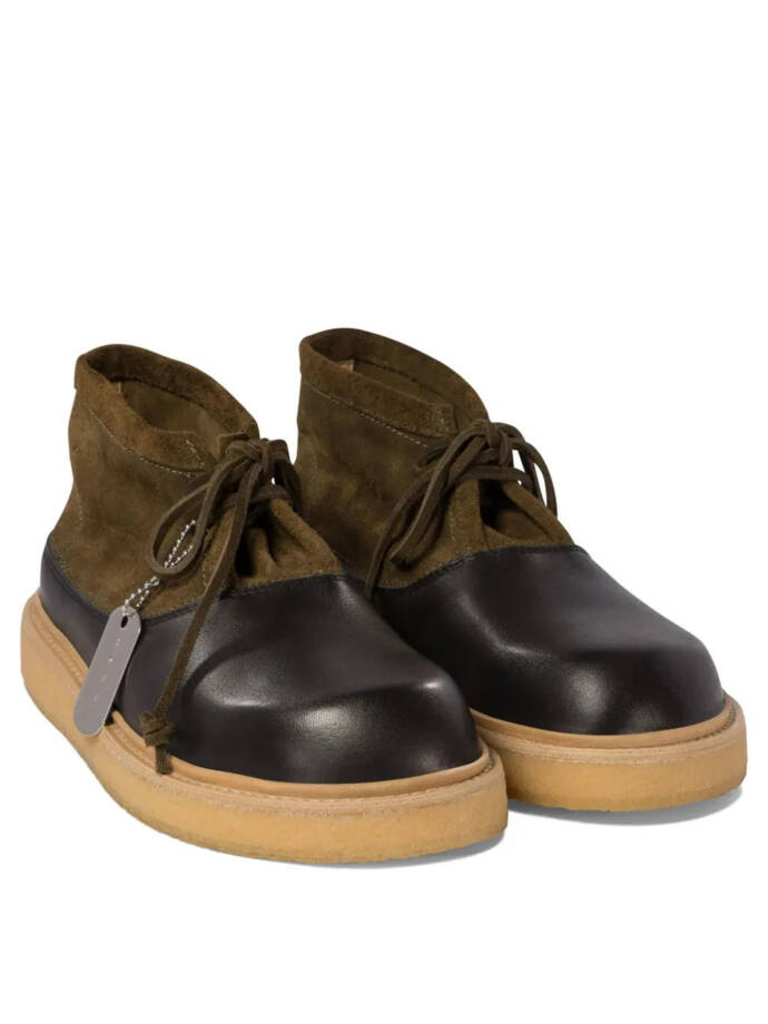 Marni Logo-Tag Leather Ankle Boots Men's 41/8US Black/Olive Round Toe Colorblock