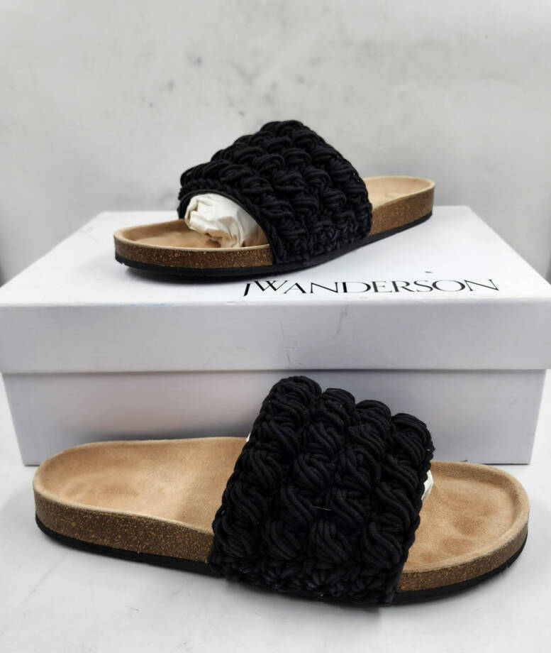 JW Anderson Popcorn Crochet Slip On Slide Sandals Men's 43/10US Black Open Toe