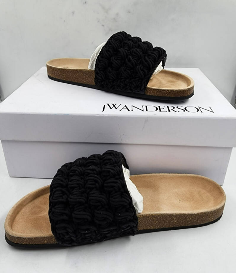 JW Anderson Popcorn Crochet Slip On Slide Sandals Men's 43/10US Black Open Toe
