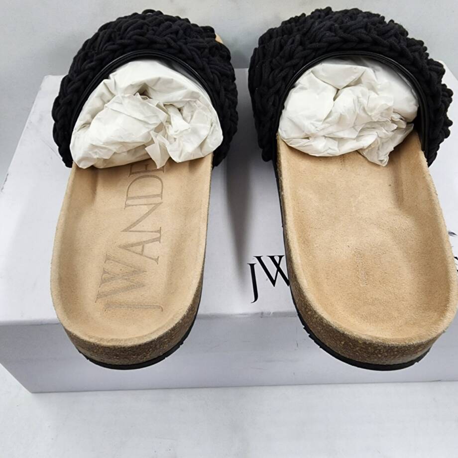 JW Anderson Popcorn Crochet Slip On Slide Sandals Men's 43/10US Black Open Toe