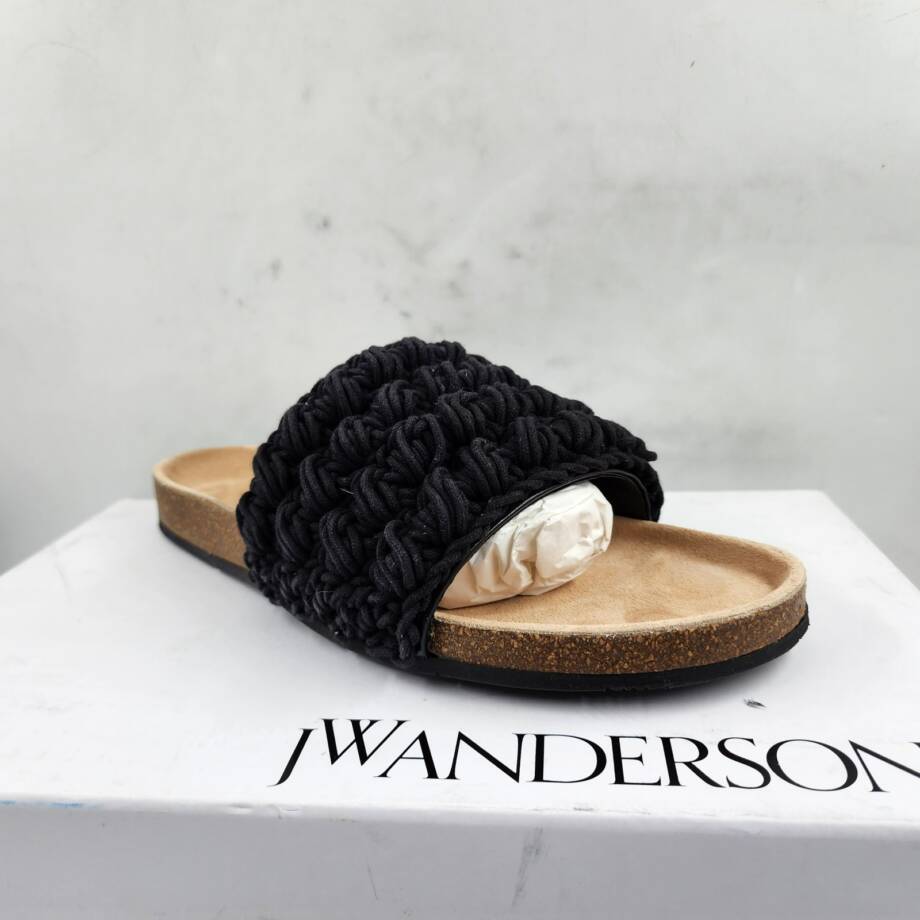 JW Anderson Popcorn Crochet Slip On Slide Sandals Men's 43/10US Black Open Toe