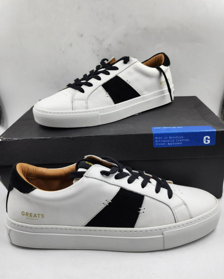 GREATS Royale 2.0 Lace Up Leather Sneakers Men's 8 White/Black Logo Round Toe