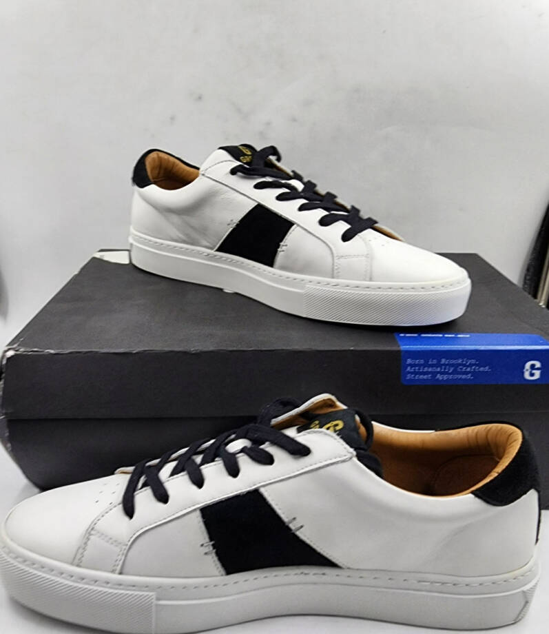 GREATS Royale 2.0 Lace Up Leather Sneakers Men's 8 White/Black Logo Round Toe
