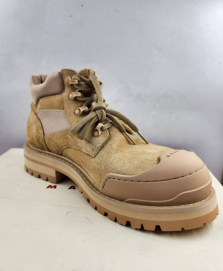 Marni Low Cut Neutral Patchy Suede Combat Boots Men's 44/11 US Beige Lace Up