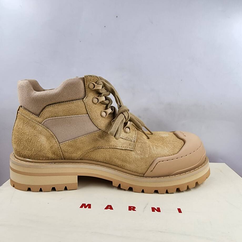 Marni Low Cut Neutral Patchy Suede Combat Boots Men's 44/11 US Beige Lace Up