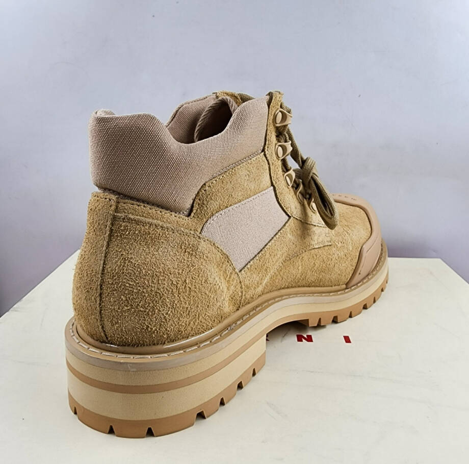 Marni Low Cut Neutral Patchy Suede Combat Boots Men's 44/11 US Beige Lace Up