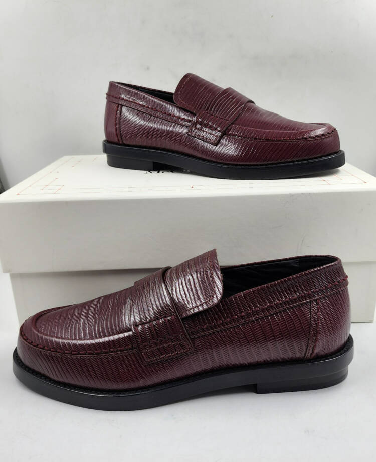 Alexander McQueen Croc Embossed Apron Toe Loafers Men's 42/9US Burgundy Slip On