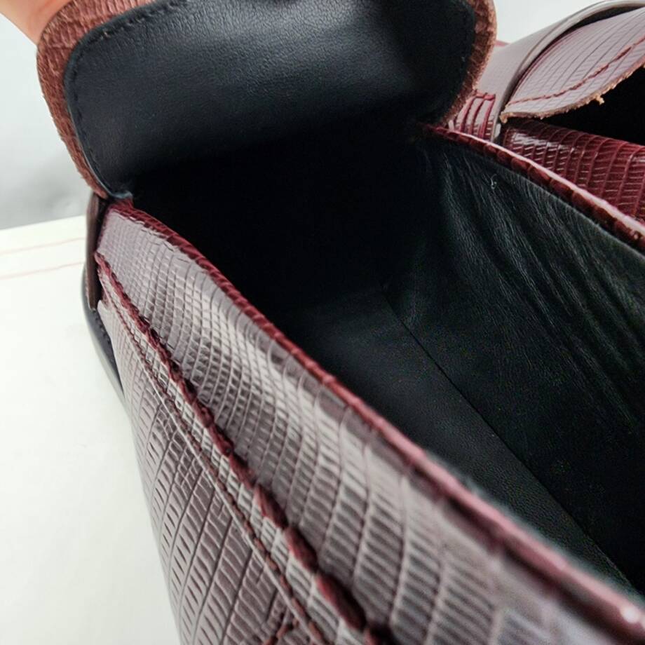 Alexander McQueen Croc Embossed Apron Toe Loafers Men's 42/9US Burgundy Slip On
