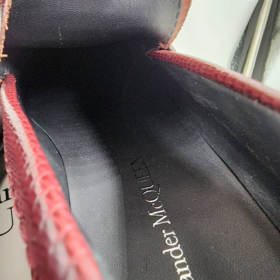 Alexander McQueen Croc Embossed Apron Toe Loafers Men's 42/9US Burgundy Slip On