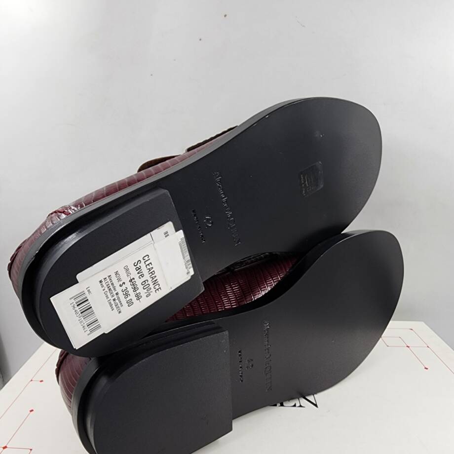 Alexander McQueen Croc Embossed Apron Toe Loafers Men's 42/9US Burgundy Slip On