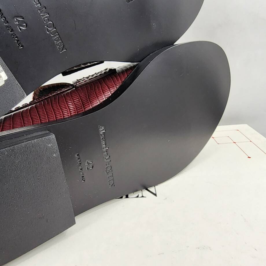 Alexander McQueen Croc Embossed Apron Toe Loafers Men's 42/9US Burgundy Slip On