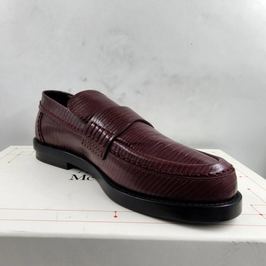 Alexander McQueen Croc Embossed Apron Toe Loafers Men's 42/9US Burgundy Slip On