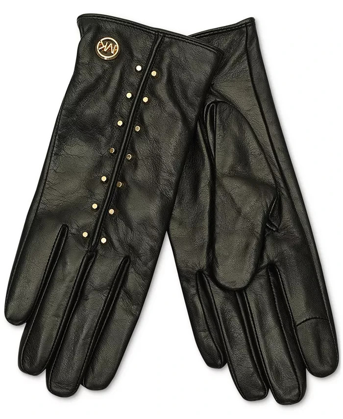 MICHAEL Michael Kors Leather Astor Studded Touch Tips Gloves Women's S Black