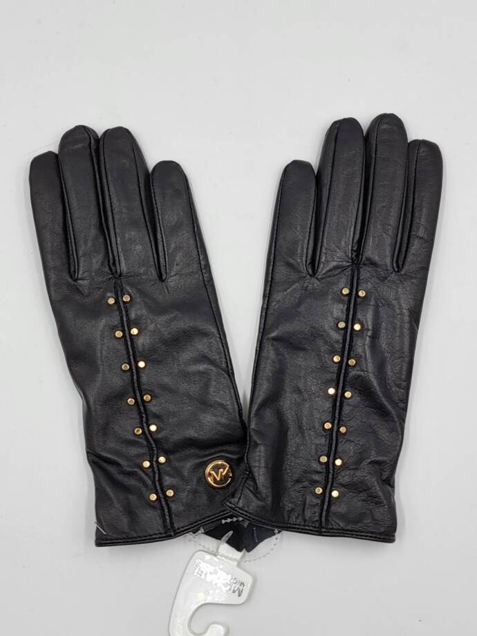 MICHAEL Michael Kors Leather Astor Studded Touch Tips Gloves Women's S Black