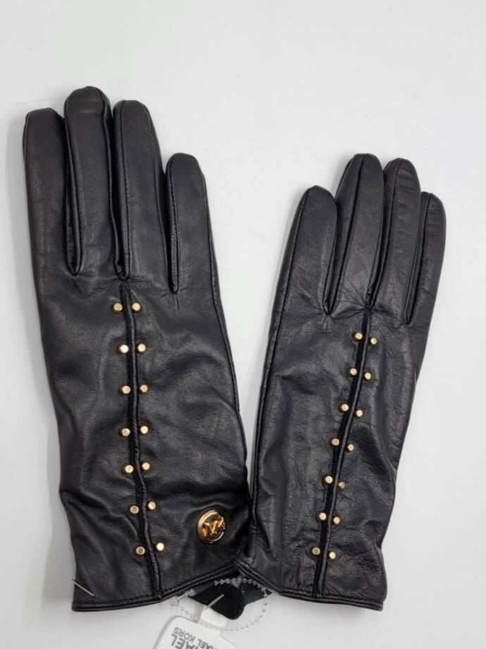 MICHAEL Michael Kors Leather Astor Studded Touch Tips Gloves Women's S Black