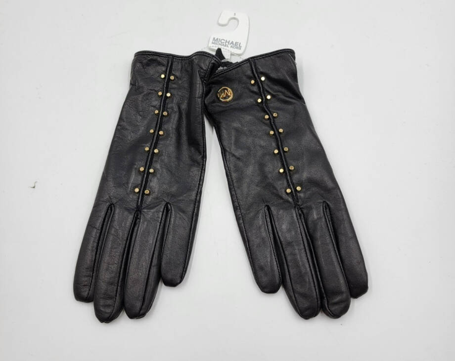 MICHAEL Michael Kors Leather Astor Studded Touch Tips Gloves Women's S Black