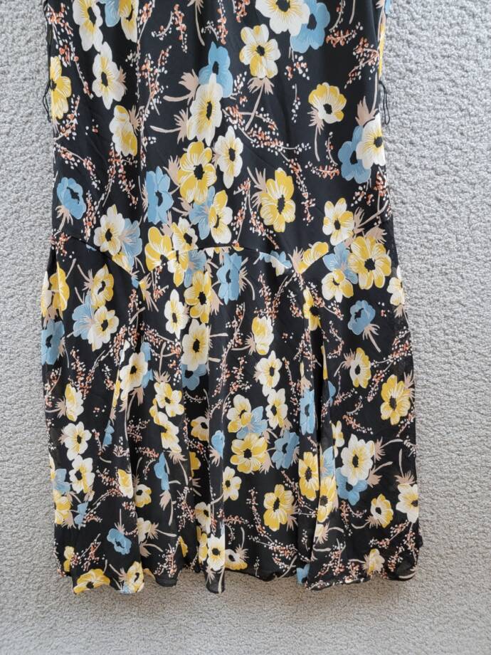 Lauren Ralph Lauren Floral A-Line Dress Women's 14 Black Multi Ruffle Sleeveless