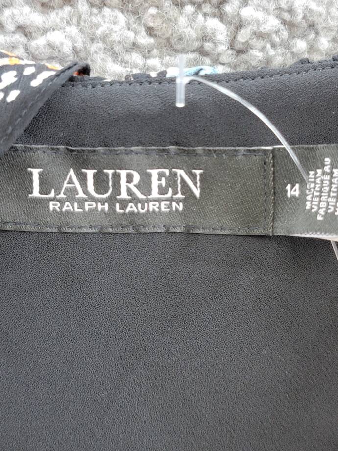 Lauren Ralph Lauren Floral A-Line Dress Women's 14 Black Multi Ruffle Sleeveless