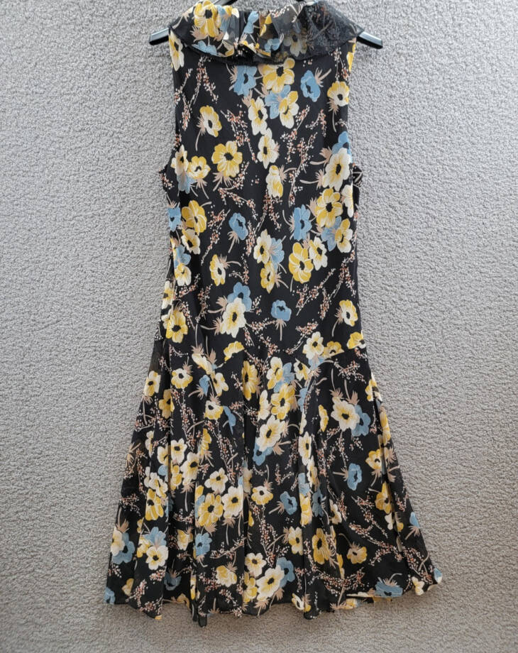Lauren Ralph Lauren Floral A-Line Dress Women's 14 Black Multi Ruffle Sleeveless