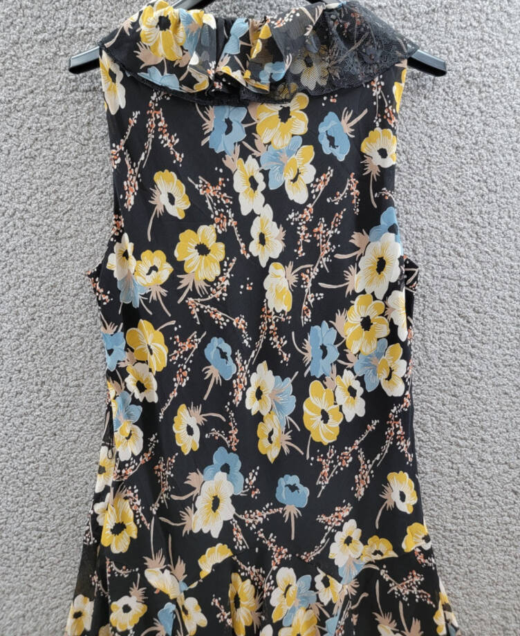 Lauren Ralph Lauren Floral A-Line Dress Women's 14 Black Multi Ruffle Sleeveless