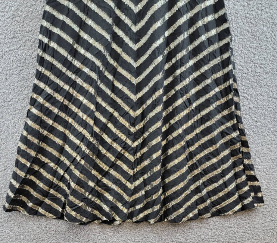 ALFANI Metallic Striped Midi Skirt Women's 8 Black/Gold Elastic Waist Pull On