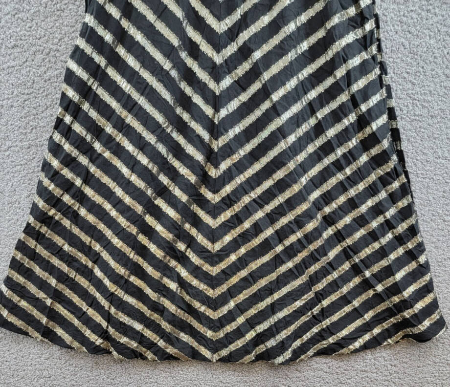 ALFANI Metallic Striped Midi Skirt Women's 8 Black/Gold Elastic Waist Pull On
