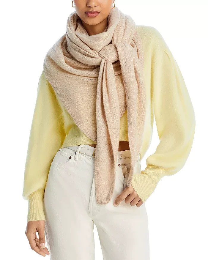 Vince Cashmere Featherweight Triangle Wrap Women's One Size Oak Ribbed Edge