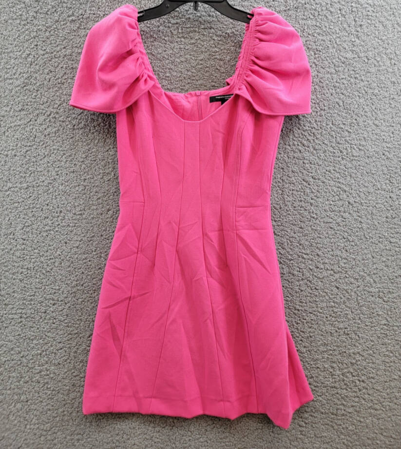 French Connection Whisper Gathered-Sleeve Dress Women's 0 Raspberry Sorbet S/S