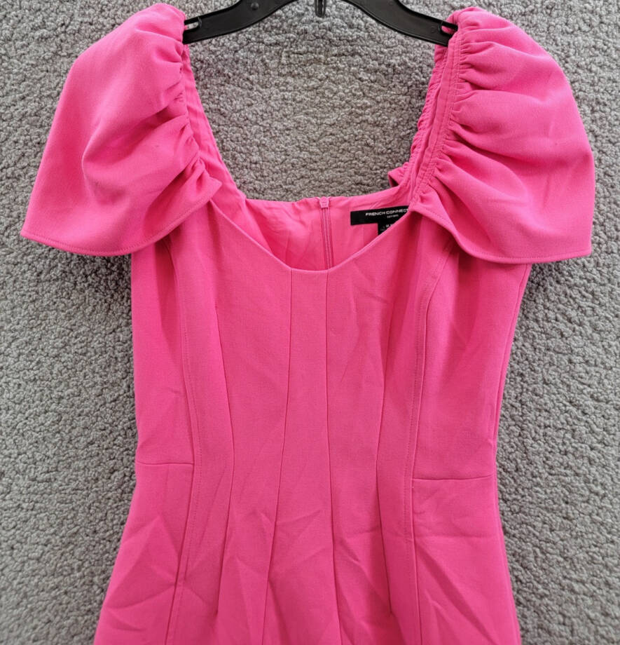 French Connection Whisper Gathered-Sleeve Dress Women's 0 Raspberry Sorbet S/S