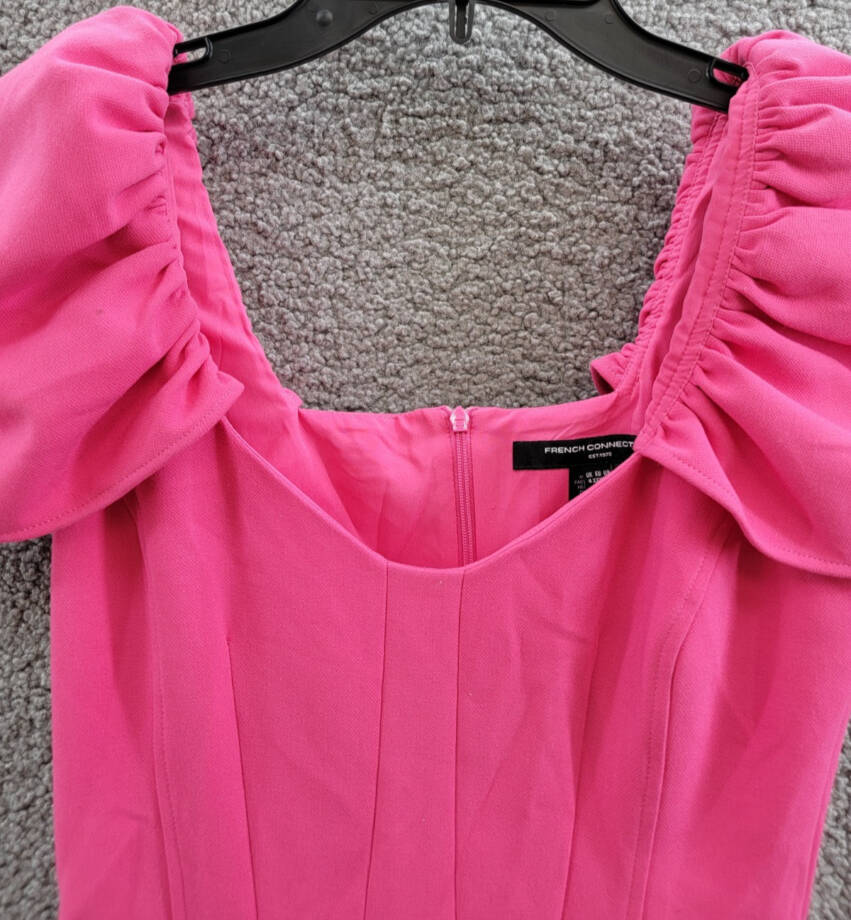 French Connection Whisper Gathered-Sleeve Dress Women's 0 Raspberry Sorbet S/S