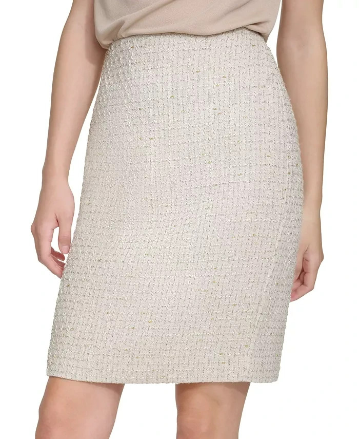 Calvin Klein Petite Tonal Tweed Pencil Skirt Women's 4P Nomad Multi Back Zip