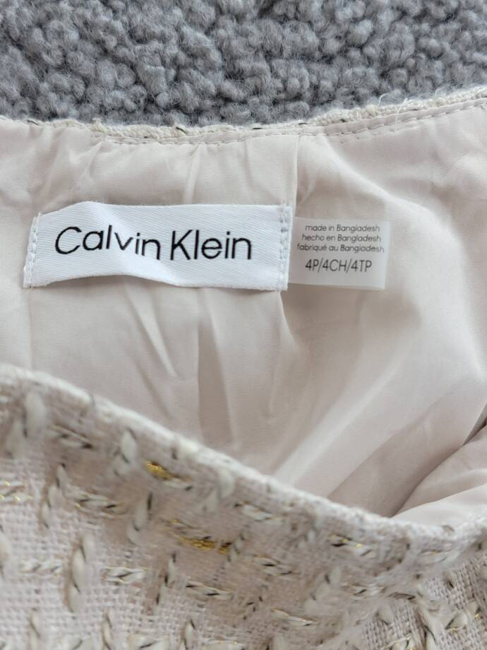 Calvin Klein Petite Tonal Tweed Pencil Skirt Women's 4P Nomad Multi Back Zip