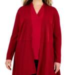 Anne Klein Plus Size Monterey Open-Front Cardigan Women's 1X Titian Red L/S