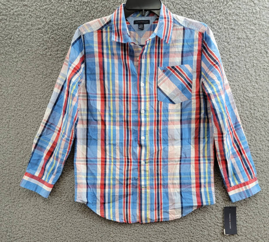 Tommy Hilfiger Long Sleeve Plaid Shirt Big Boys L 16/18 Regatta Button Closure