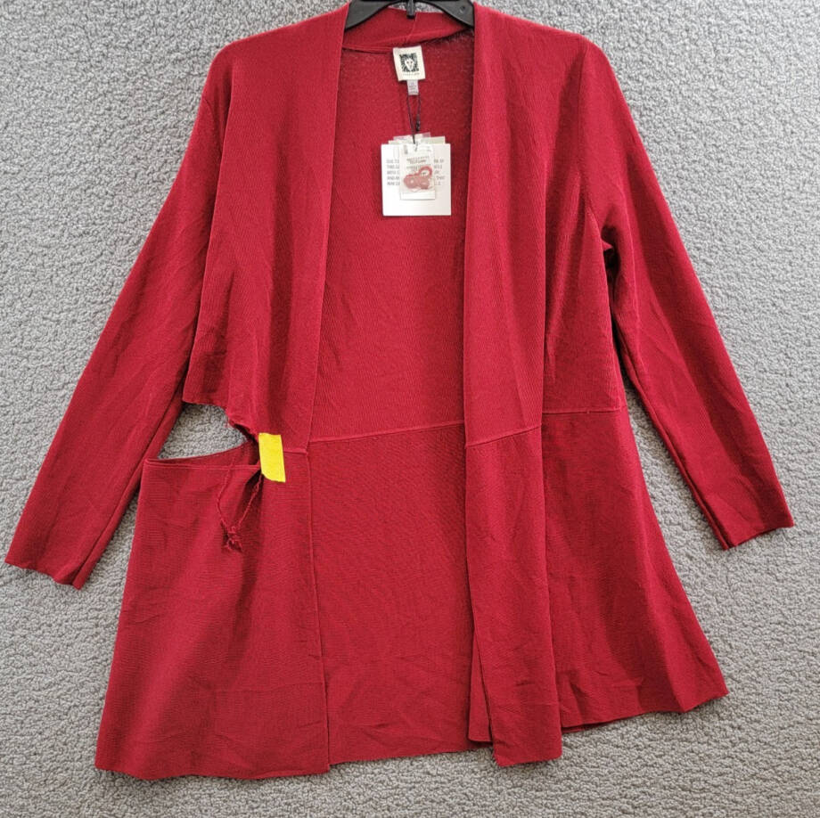 Anne Klein Plus Size Monterey Open-Front Cardigan Women's 1X Titian Red L/S