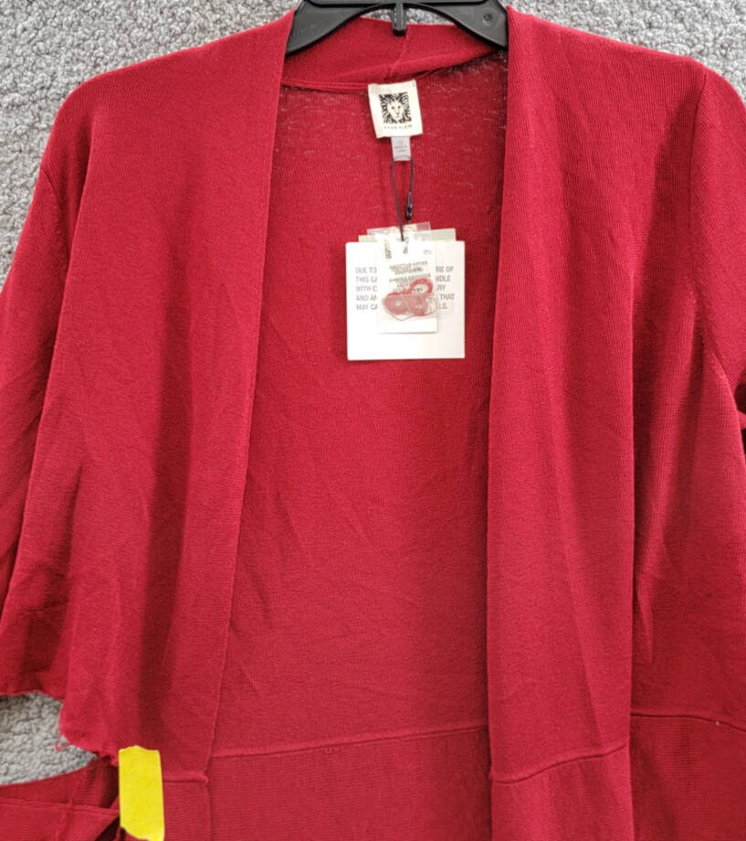 Anne Klein Plus Size Monterey Open-Front Cardigan Women's 1X Titian Red L/S