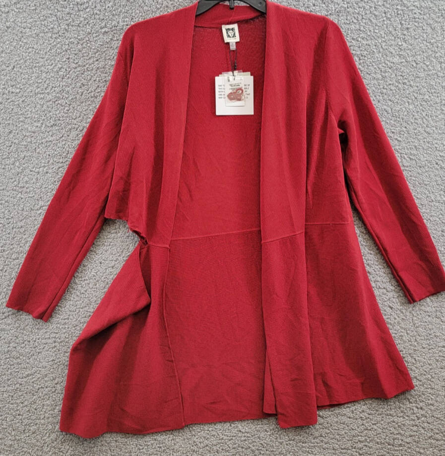 Anne Klein Plus Size Monterey Open-Front Cardigan Women's 1X Titian Red L/S