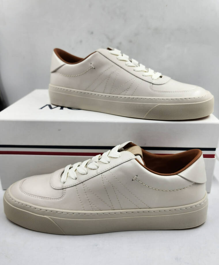 Moncler Monaco Club Low Top Leather Sneakers Men's 42/9US Cream White Lace Up