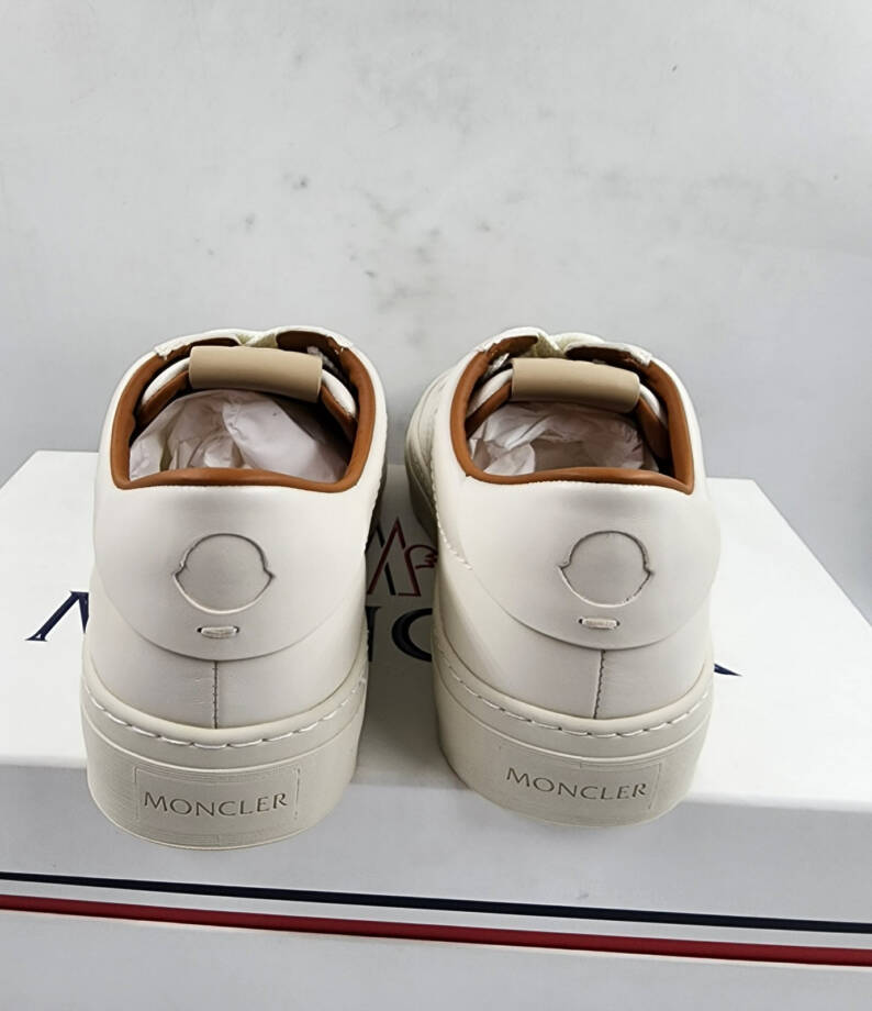 Moncler Monaco Club Low Top Leather Sneakers Men's 42/9US Cream White Lace Up