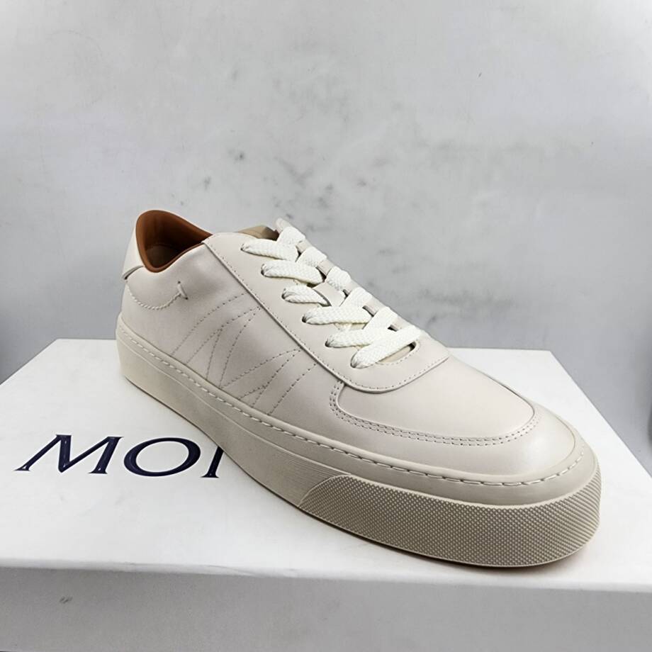 Moncler Monaco Club Low Top Leather Sneakers Men's 42/9US Cream White Lace Up