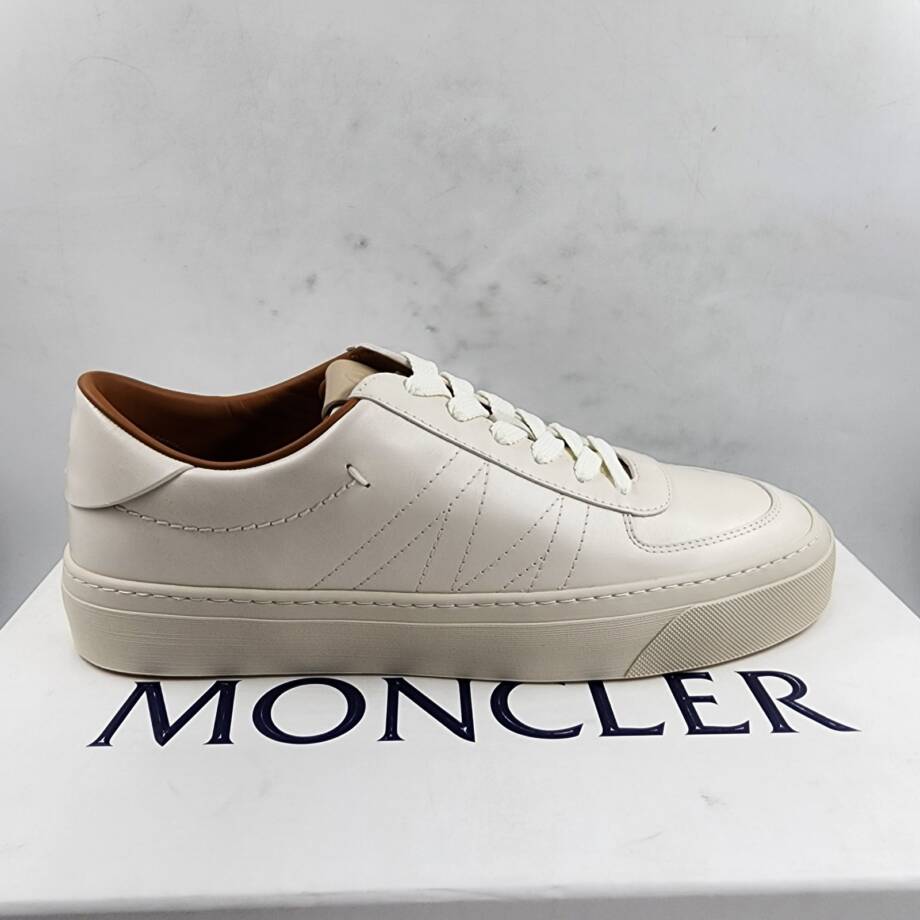 Moncler Monaco Club Low Top Leather Sneakers Men's 42/9US Cream White Lace Up