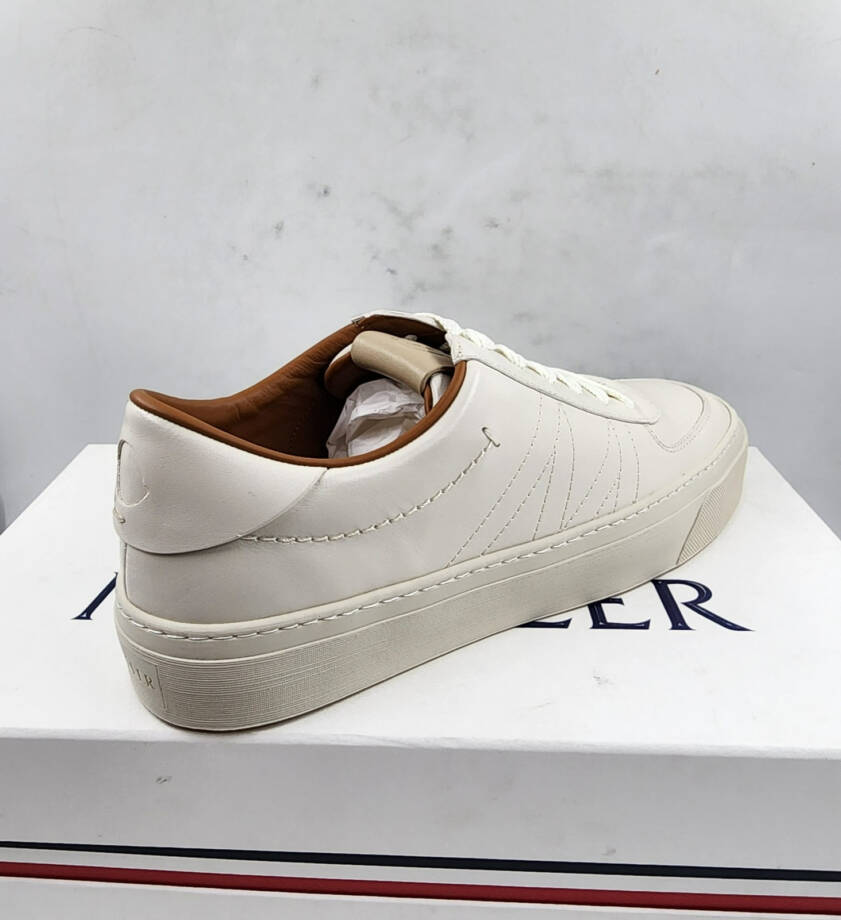 Moncler Monaco Club Low Top Leather Sneakers Men's 42/9US Cream White Lace Up