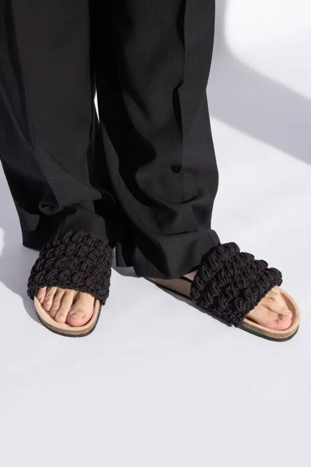 JW Anderson Popcorn Crochet Slip On Slide Sandals Men's 42/8.5US Black Open Toe